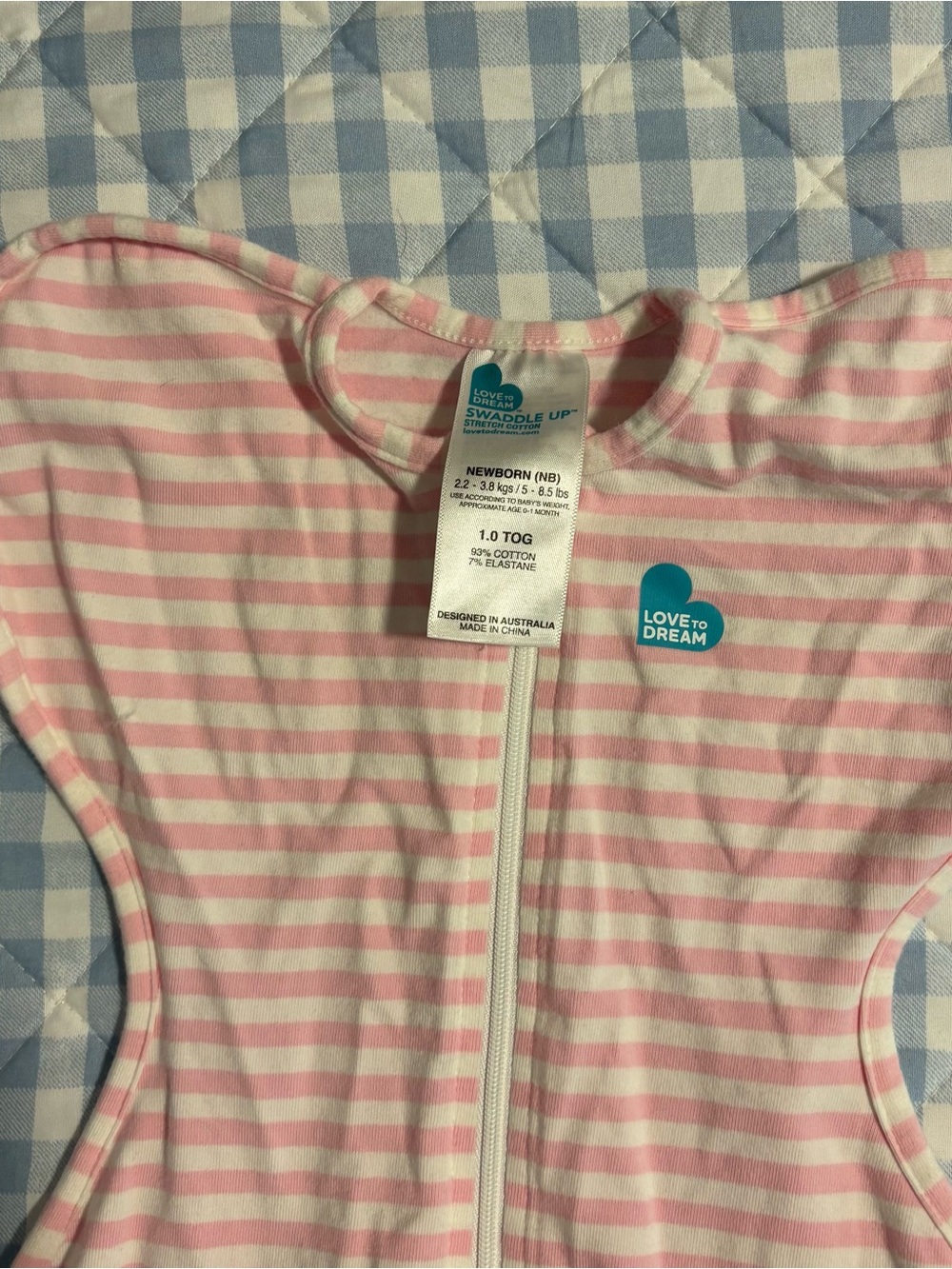 Love to Dream Pink and White Striped Swaddle - Zip Front Sleep Sack